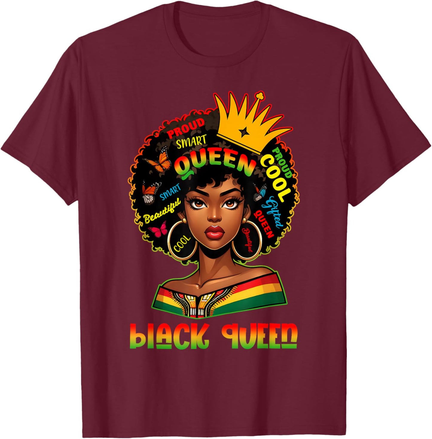 I Am Black History Month Women Girls Afro Black Queen T-Shirt - T-Shirt | Maroon
