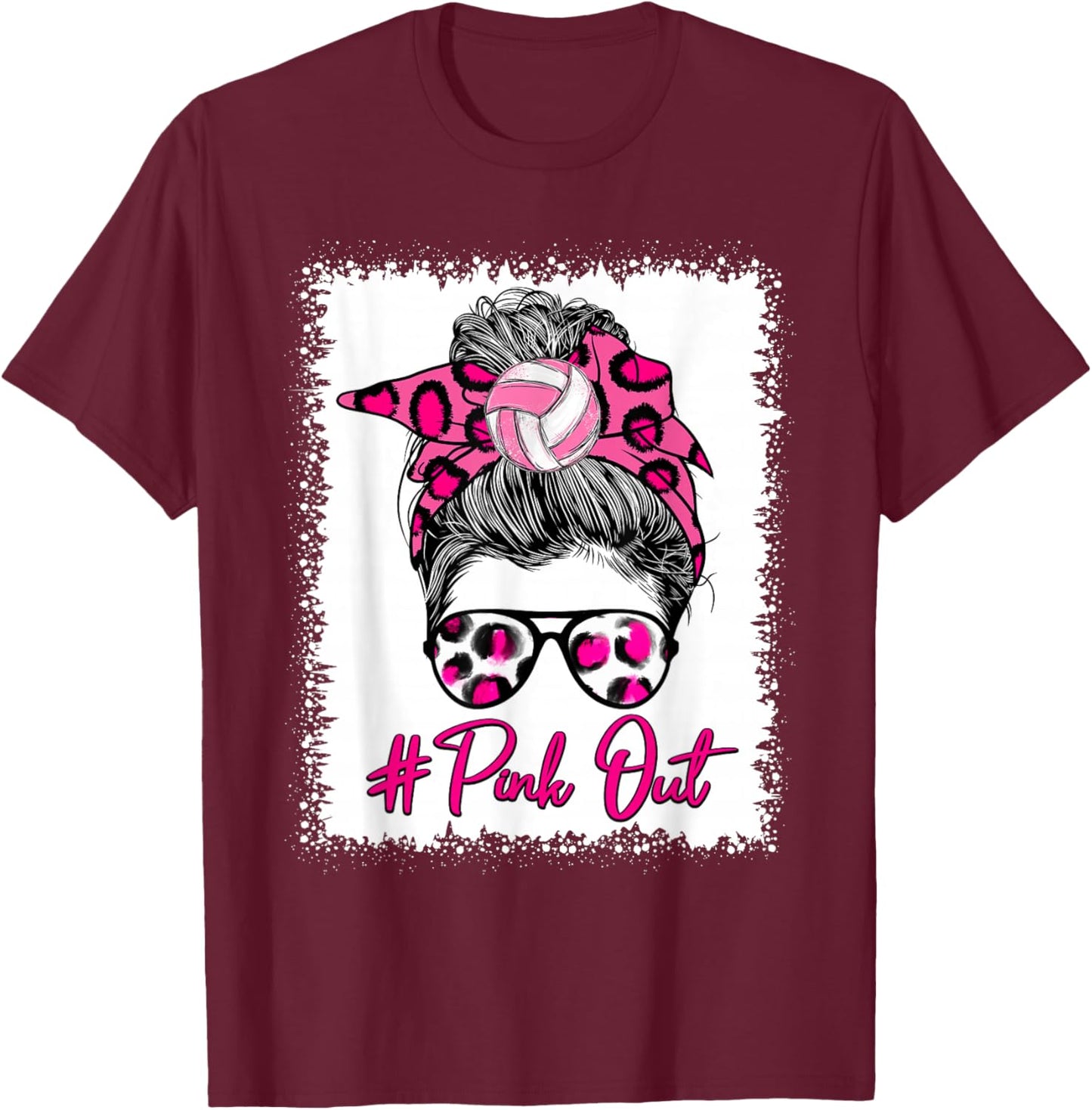 Pink Out Messy Bun Volleyball Breast Cancer Sport Lovers T-Shirt - T-Shirt | Maroon