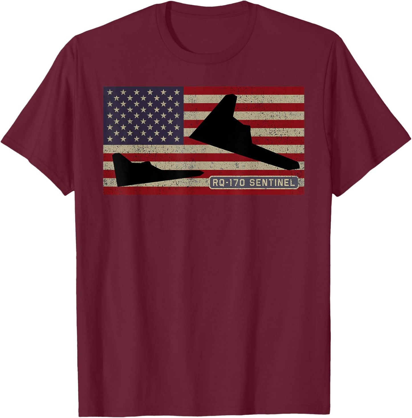 RQ-170 Sentinel Military UAV Drone American Flag Men T-Shirt - T-Shirt | Maroon