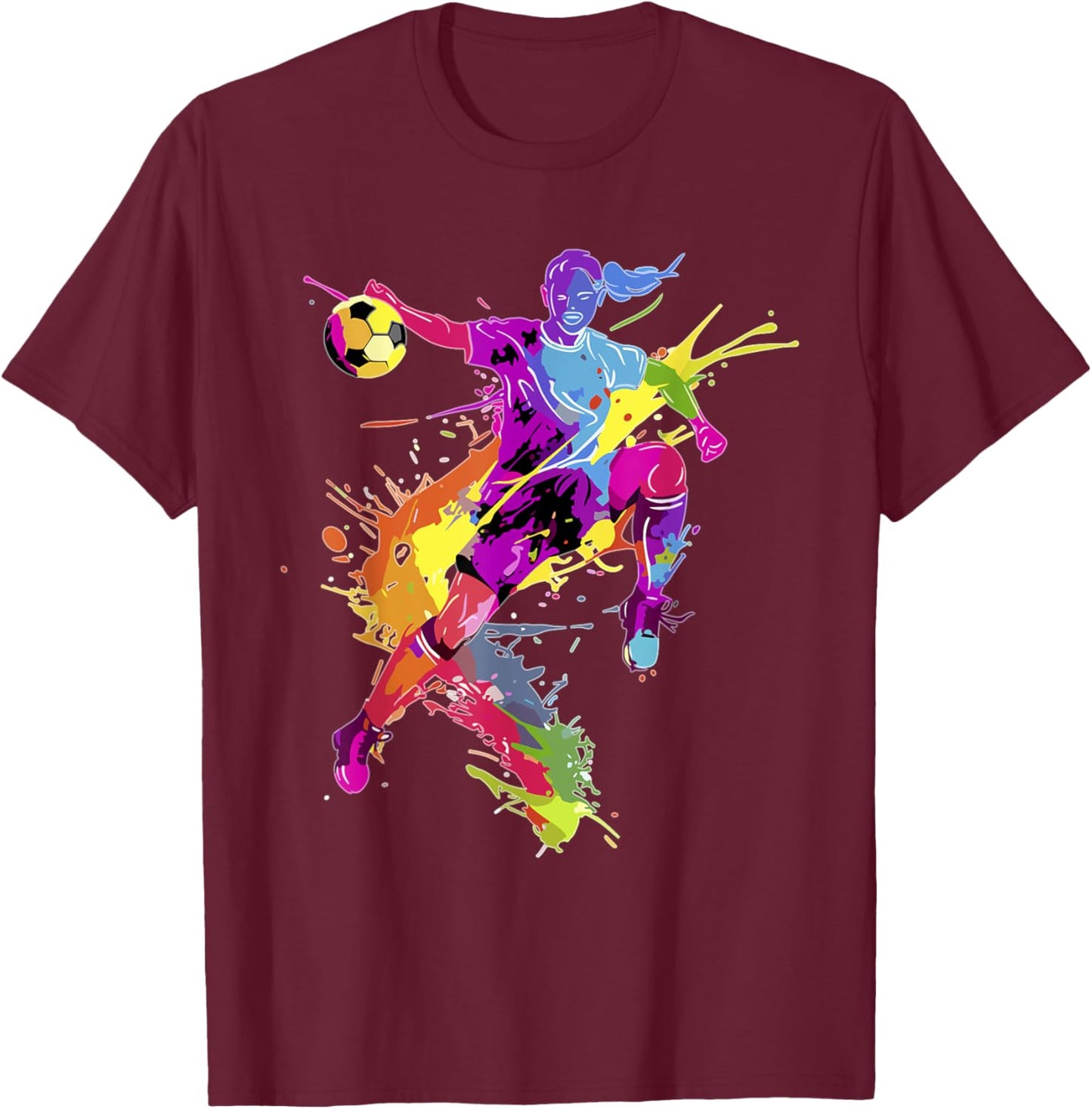 Soccer woman Paint splash Women's soccer T-Shirt - T-Shirt | Maroon