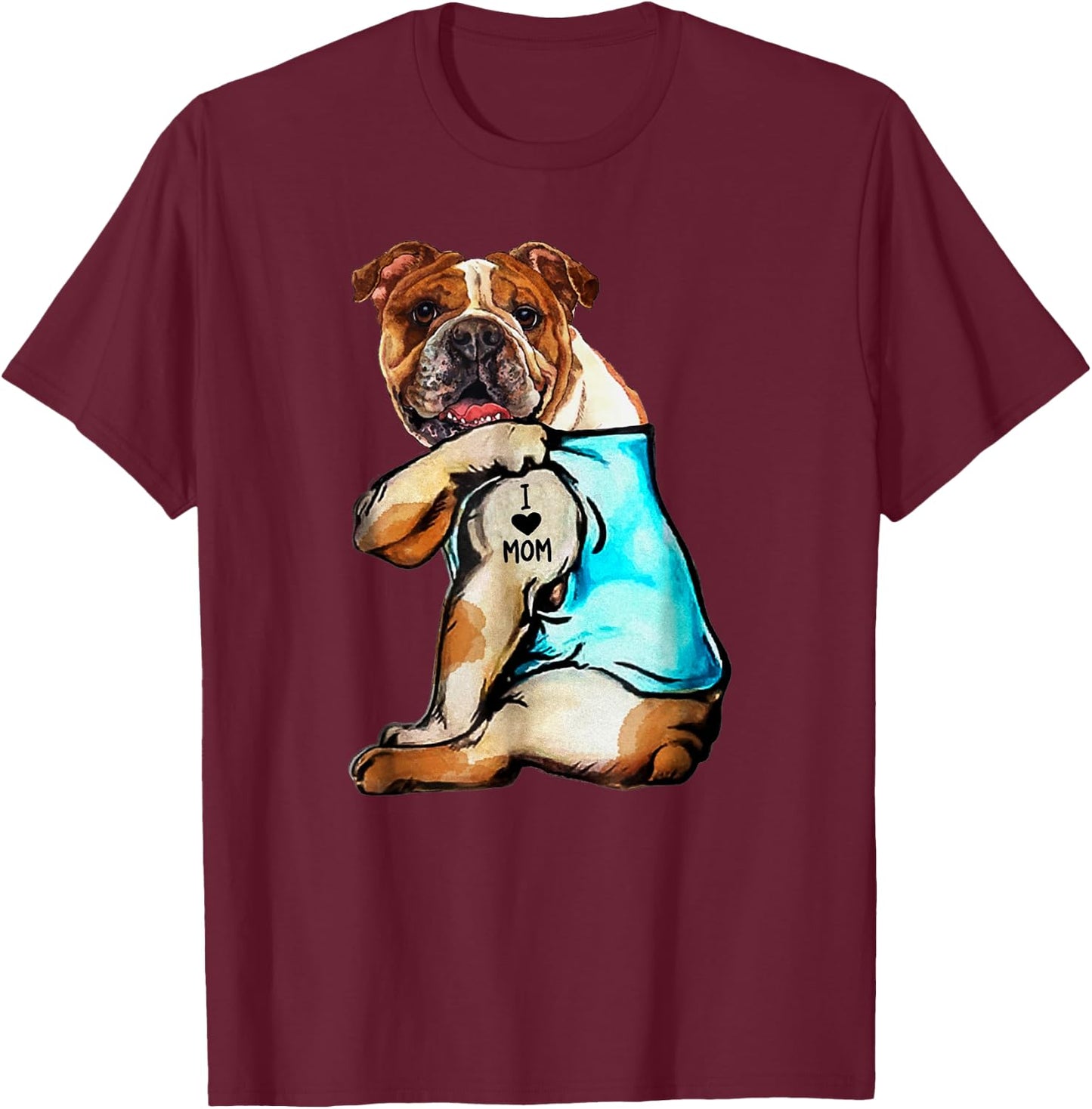 English Bulldog - I Love Mom Tattoo Mother's day gift Women Kids T-Shirt - T-Shirt | Maroon