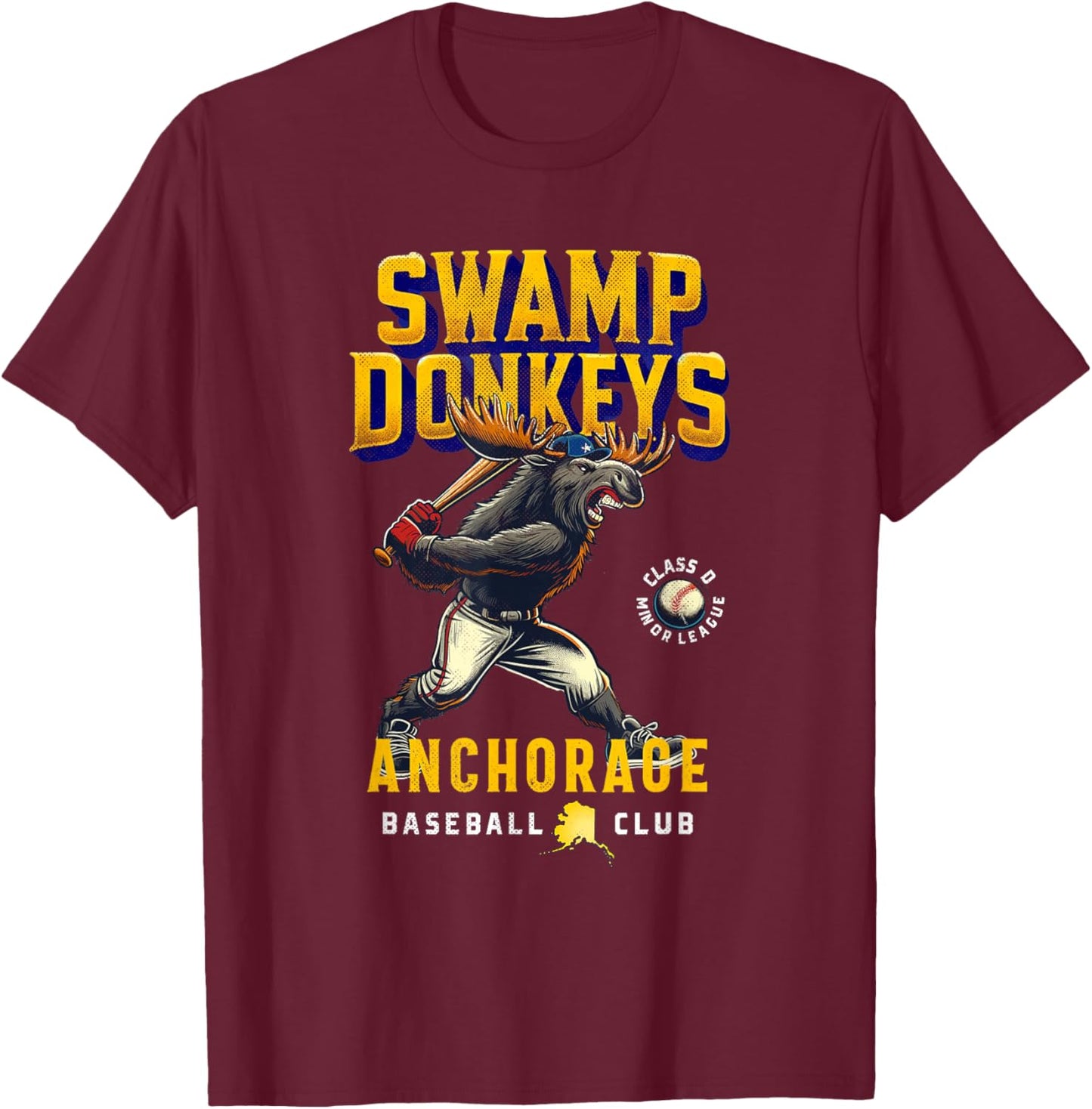 Anchorage Swamp Donkeys Retro Minor League Baseball Team T-Shirt - T-Shirt | Maroon