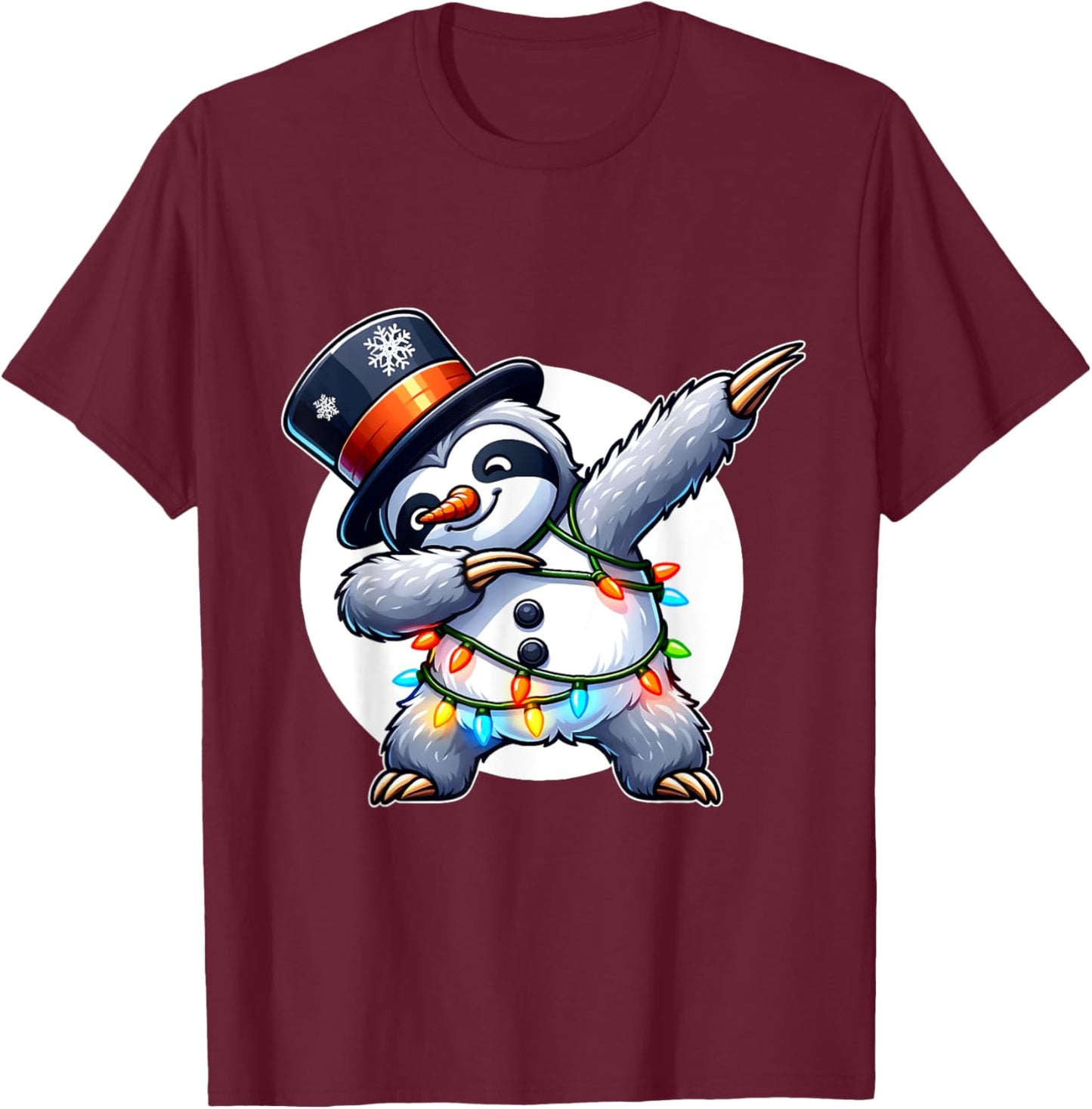 Dabbing Sloth Snowman Costume Christmas T-Shirt - T-Shirt | Maroon
