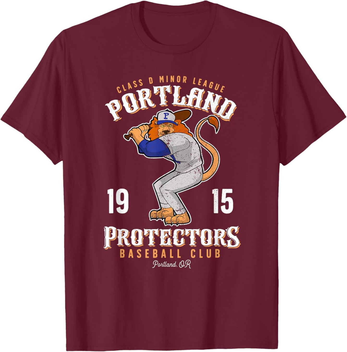 Portland Protectors Lion Minor League Baseball Team T-Shirt - T-Shirt | Maroon