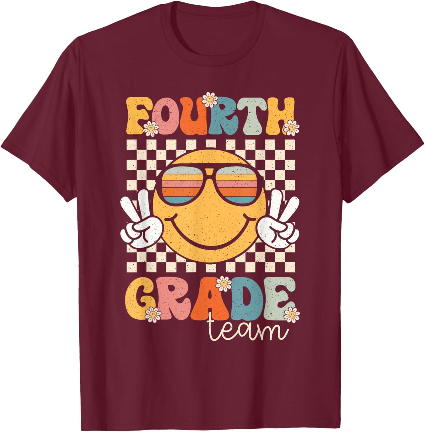 Fourth Grade Team Smile Retro 1st Day of School 4th Grade T-Shirt - T-Shirt | Maroon