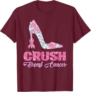 Crush Breast Cancer Bling Pink Ribbon Awareness October Gift T-Shirt - T-Shirt | Maroon