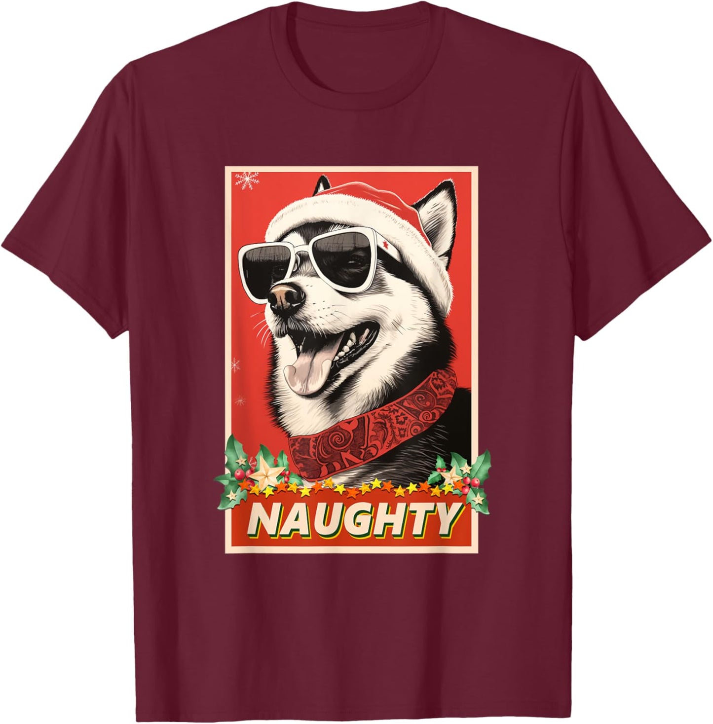 Funny Alaskan Klee Kai Christmas Naughty T-Shirt - T-Shirt | Maroon