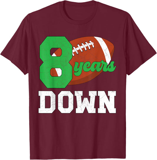8th Birthday Football Boy Eight Year Old Football Player T-Shirt - T-Shirt | Maroon