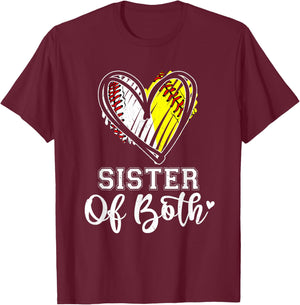 Sister Of Both Baseball Softball Sister T-Shirt - T-Shirt | Maroon