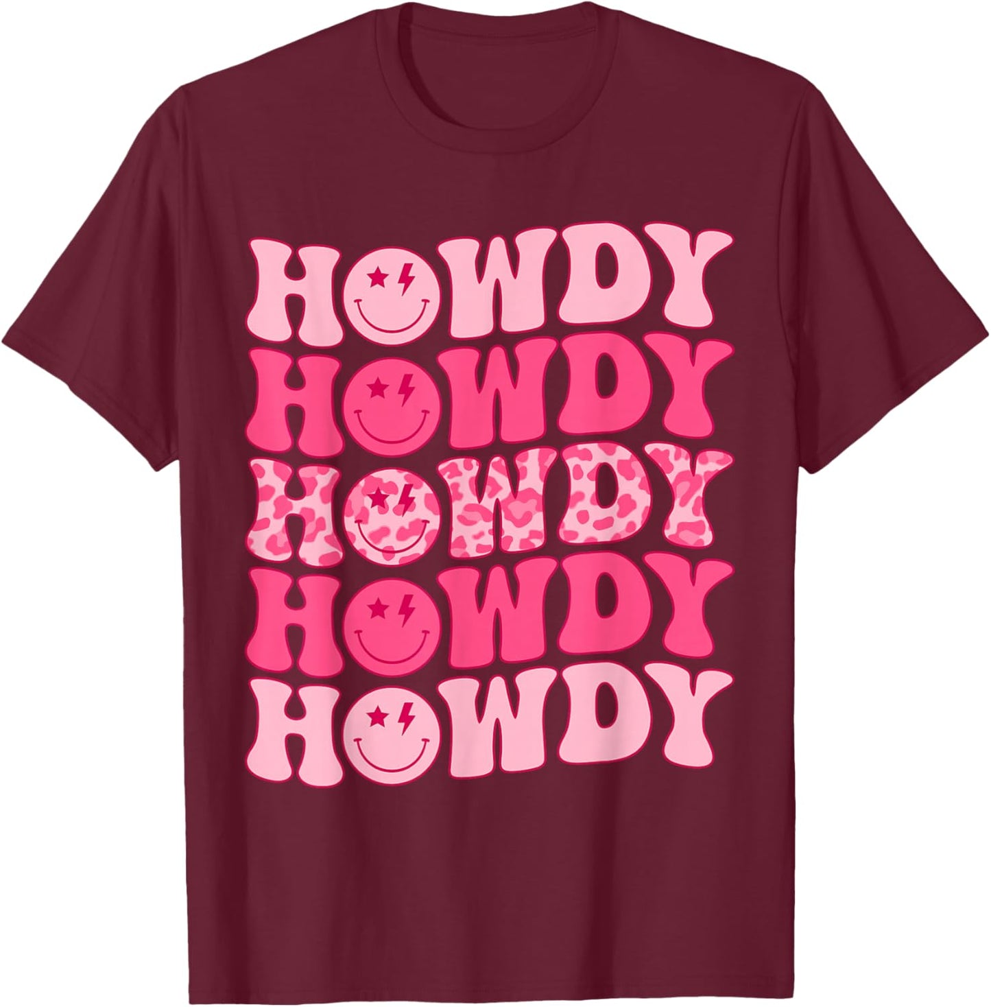 Groovy Howdy Western Girl Country Rodeo Pink Cowgirl Retro T-Shirt - T-Shirt | Maroon