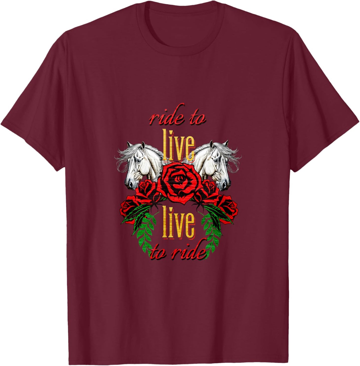Love to Ride Horses Red Rose Western Theme Horse Lovers T-Shirt - T-Shirt | Maroon