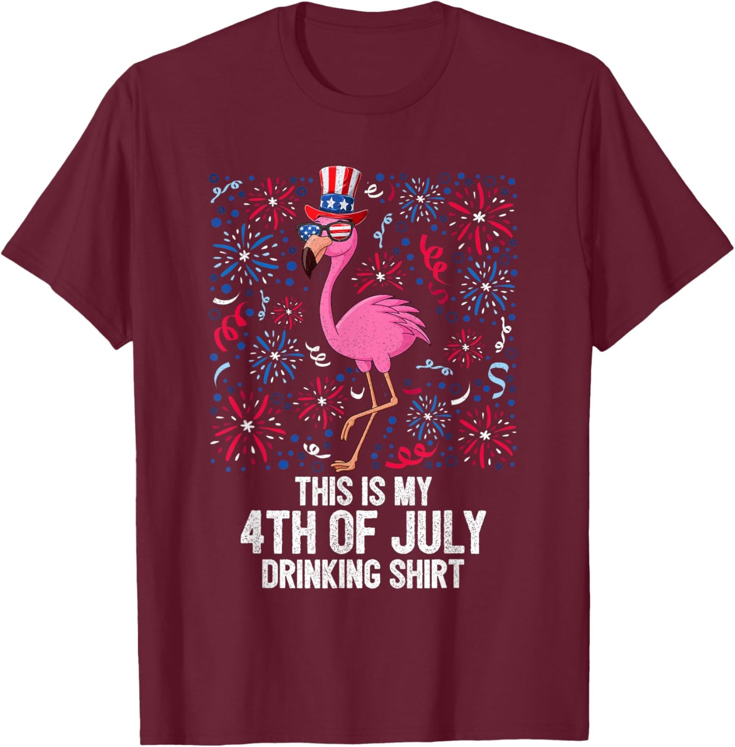This Is My 4th Of July Drinking Shirt Flamingo American Flag T-Shirt - T-Shirt | Maroon