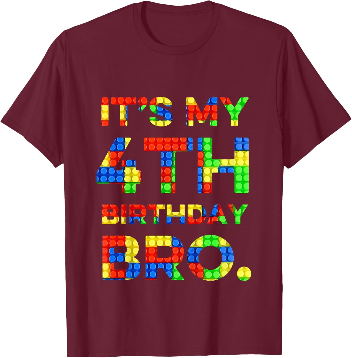 Kids Cute 4th Birthday Shirt 4 Years Old Block Building Boys T-Shirt - T-Shirt | Maroon