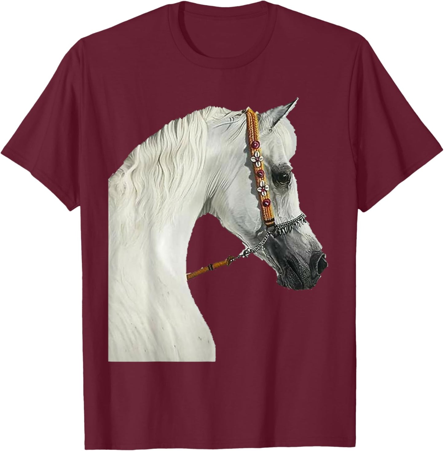 Arabian Horse White Horse Majestic Luxurious Fancy Arabic T-Shirt - T-Shirt | Maroon