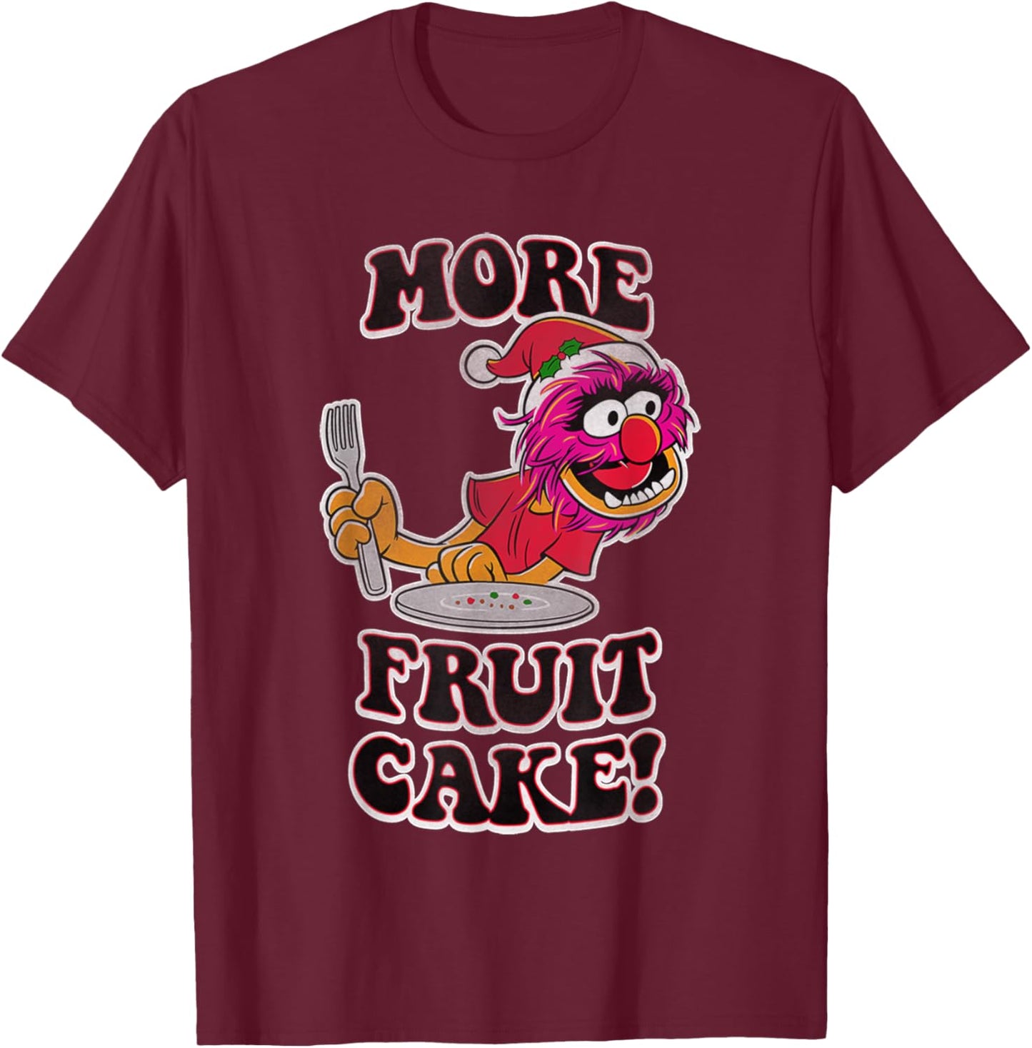 Disney The Muppets Christmas Animal More Fruit Cake! Poster T-Shirt - T-Shirt | Maroon