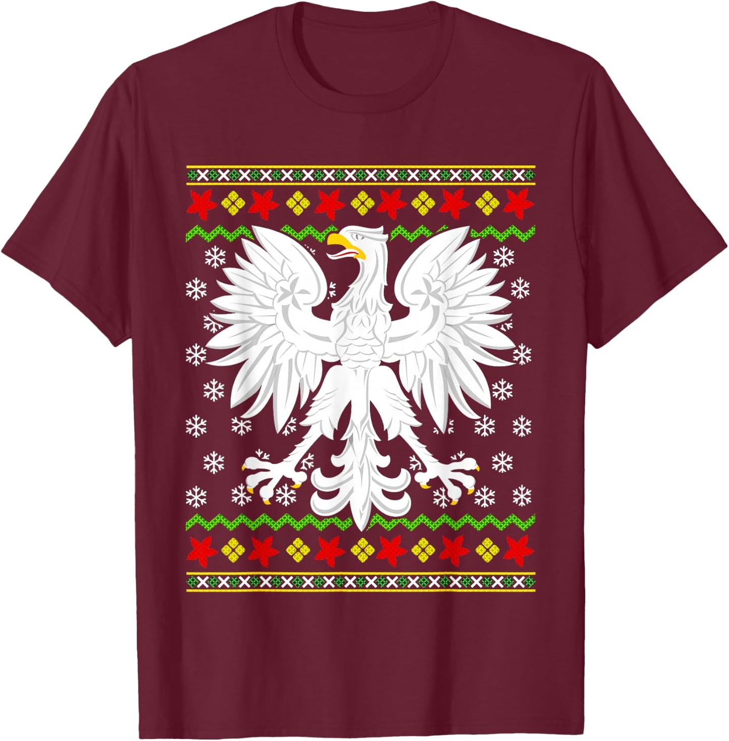 Poland Polish Family Men Women Kids Mom Dad Couple Ugly Christmas Polish Polska Eagle T-Shirt - T-Shirt | Maroon