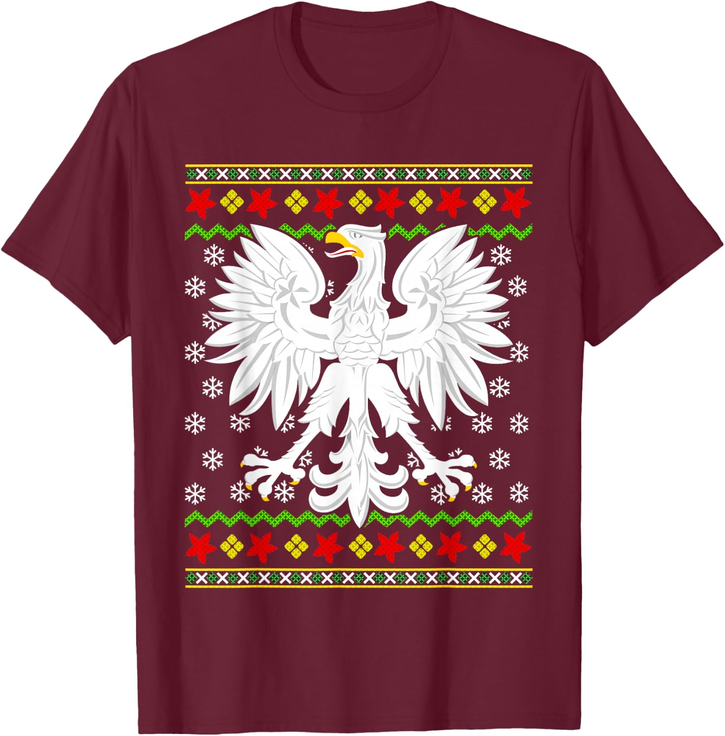 Poland Polish Family Men Women Kids Mom Dad Couple Ugly Christmas Polish Polska Eagle T-Shirt - T-Shirt | Maroon