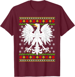 Poland Polish Family Men Women Kids Mom Dad Couple Ugly Christmas Polish Polska Eagle T-Shirt - T-Shirt | Maroon