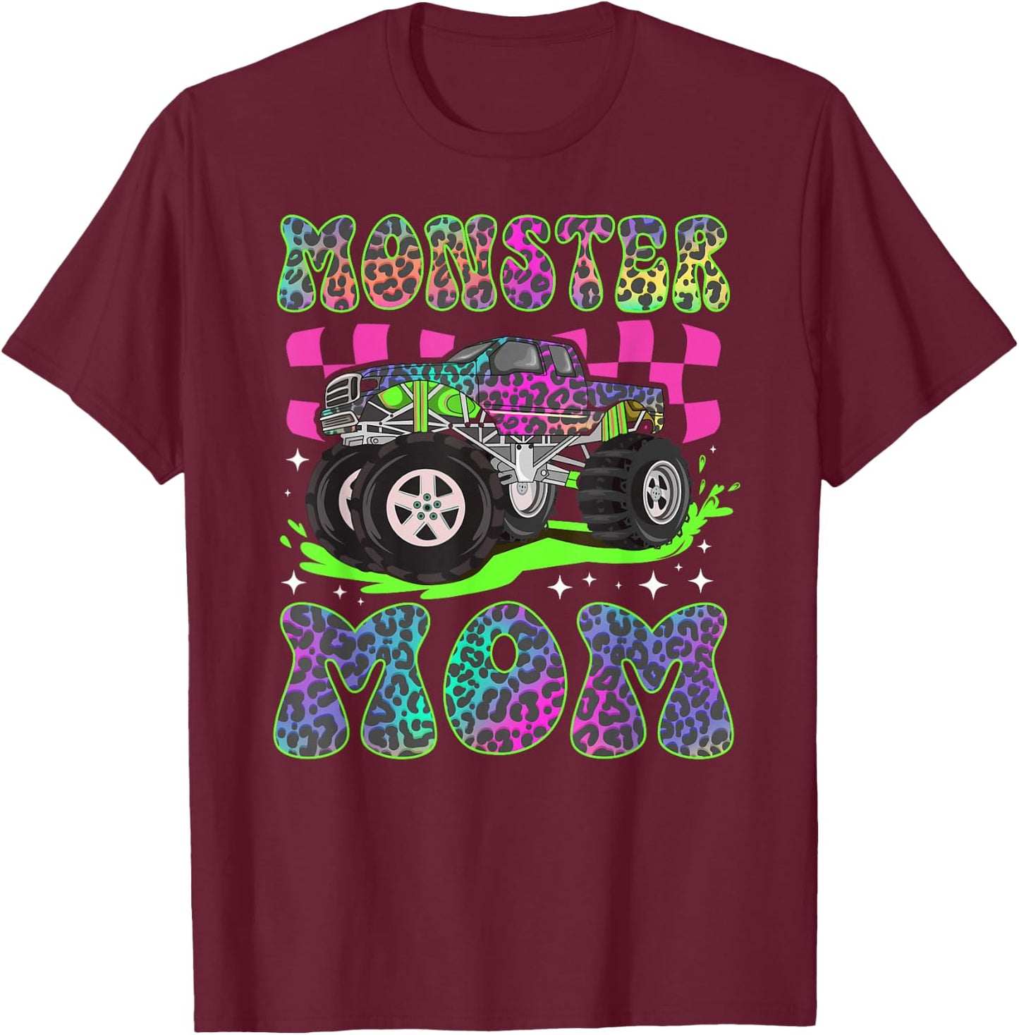 Monster Mom Groovy Monster Truck Mom Monster Truck Mother T-Shirt - T-Shirt | Maroon