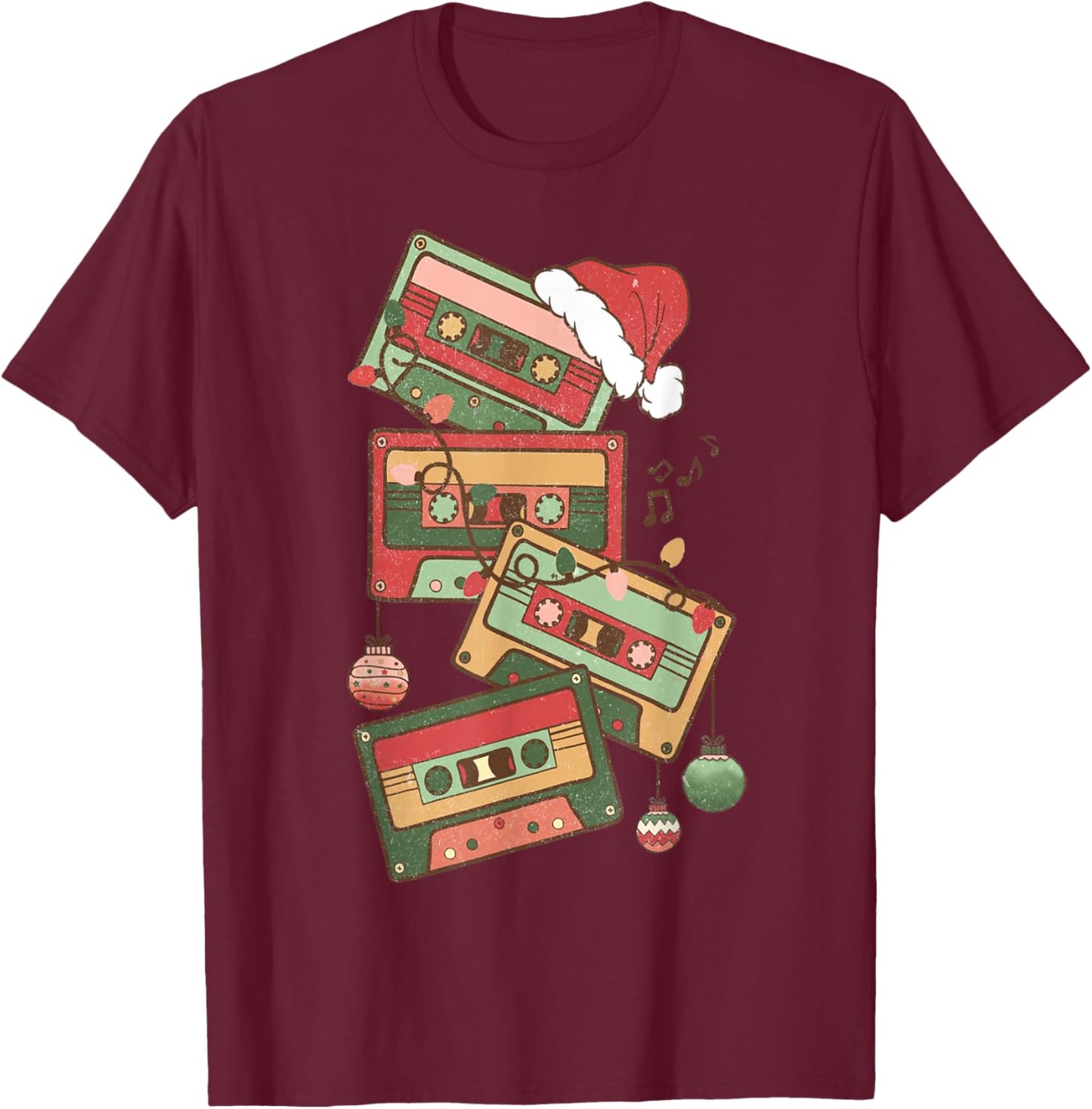 80 Christmas Cassette Tape Pencil 1980 Retro Throwback Music T-Shirt - T-Shirt | Maroon