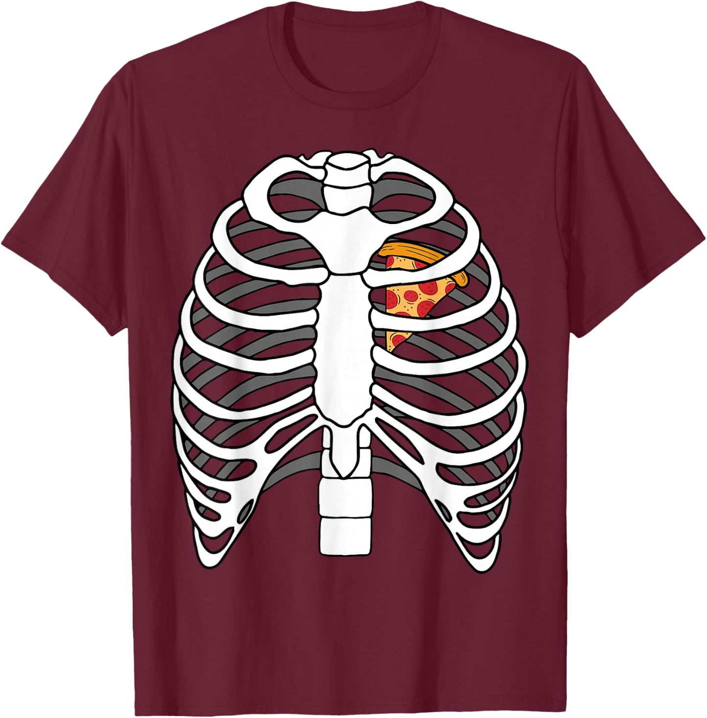 Skeleton Rib Pizza Heart Costume Easy Food Halloween Gifts T-Shirt - T-Shirt | Maroon