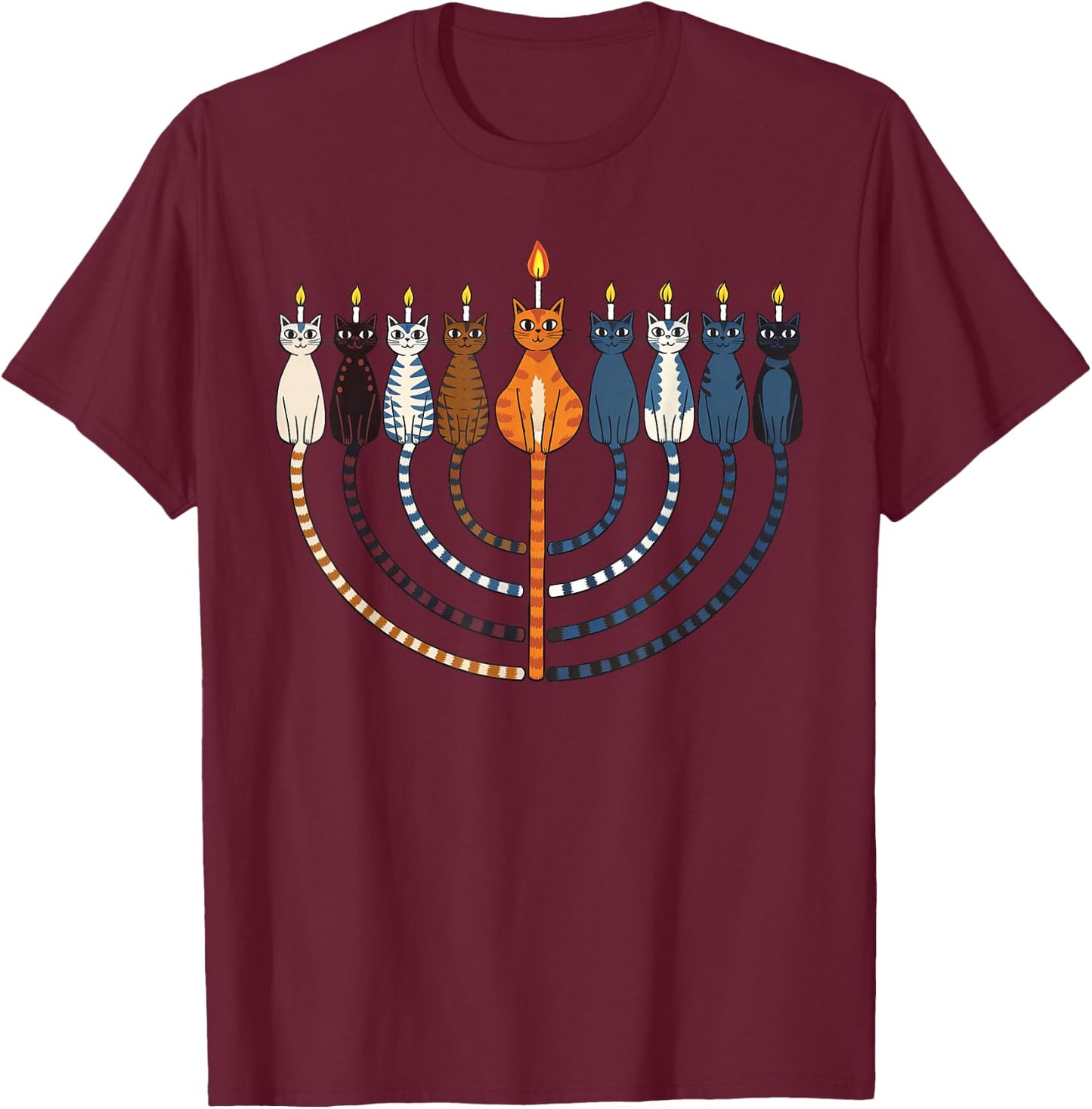 Funny Hanukkah Cat Menorah Meowzel Chanukah Jewish Holiday T-Shirt - T-Shirt | Maroon