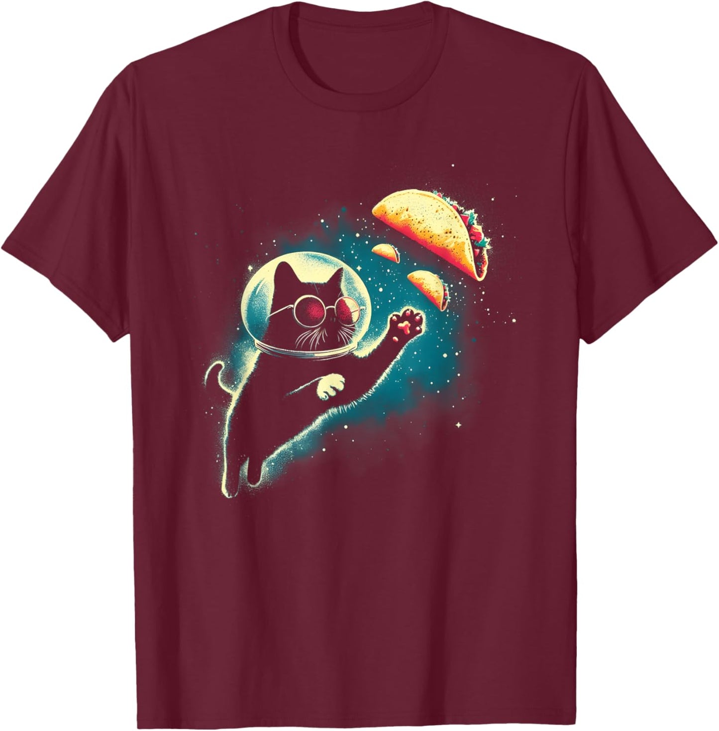 Cat In Space Grabs Tacos - Funny Kitten Space Taco Lover T-Shirt - T-Shirt | Maroon