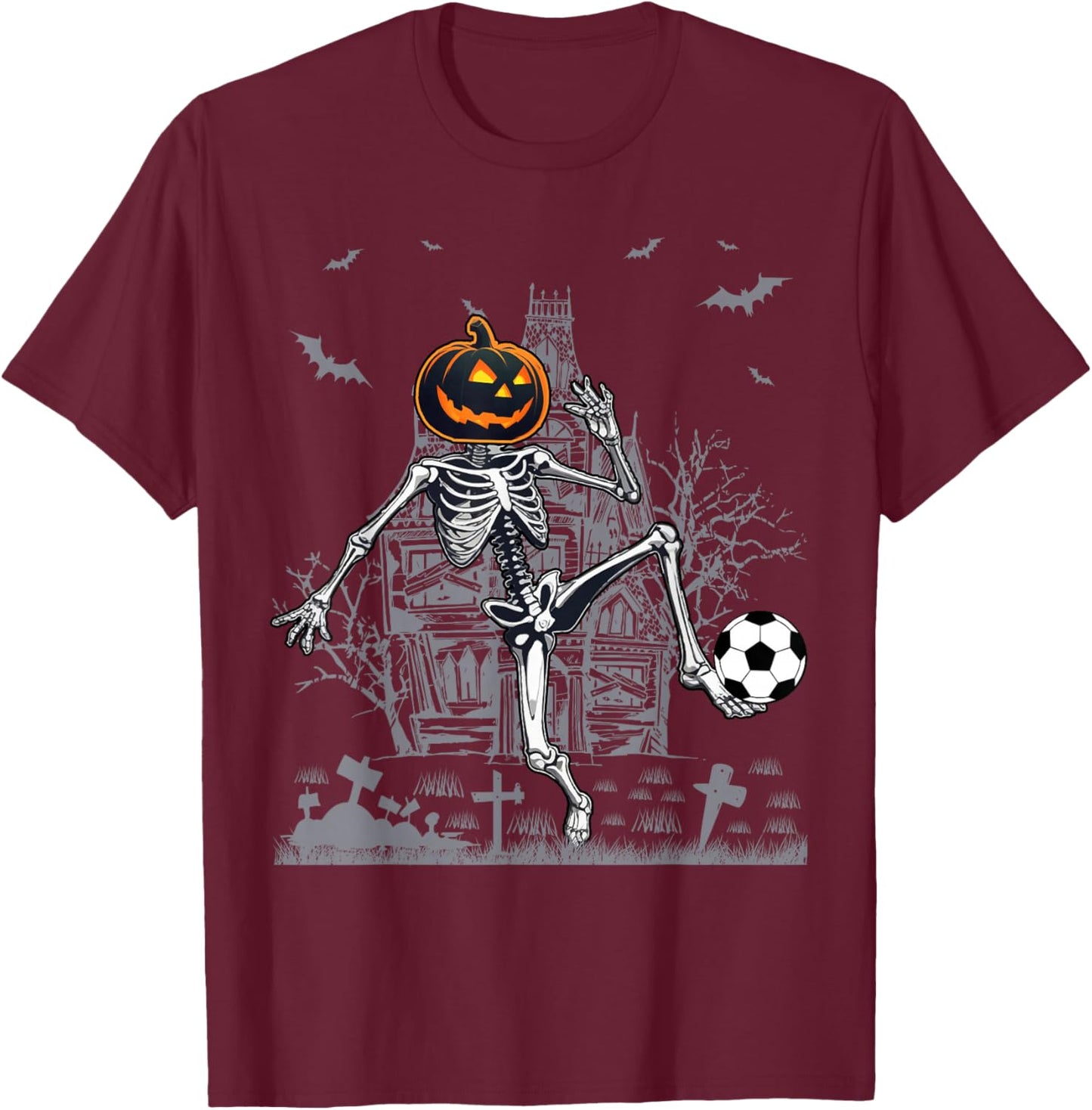 Soccer Skeleton Halloween Men Boys Soccer Halloween T-Shirt - T-Shirt | Maroon