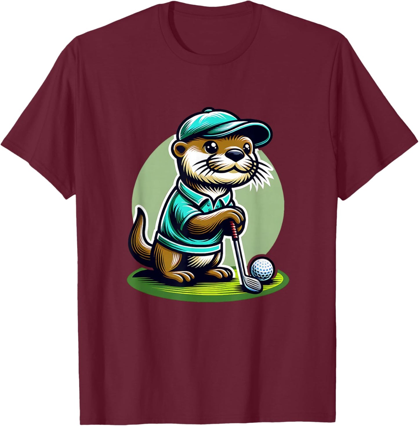 Retired Otter Golfer On Golf Course With Golfclub T-Shirt - T-Shirt | Maroon