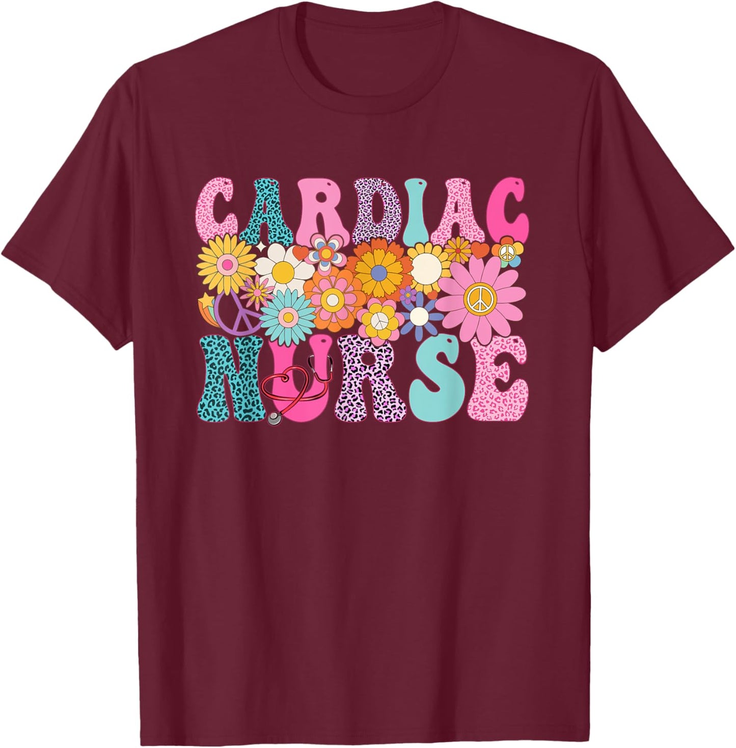 Cardiac Nurse Week Groovy Appreciation Day T-Shirt - T-Shirt | Maroon