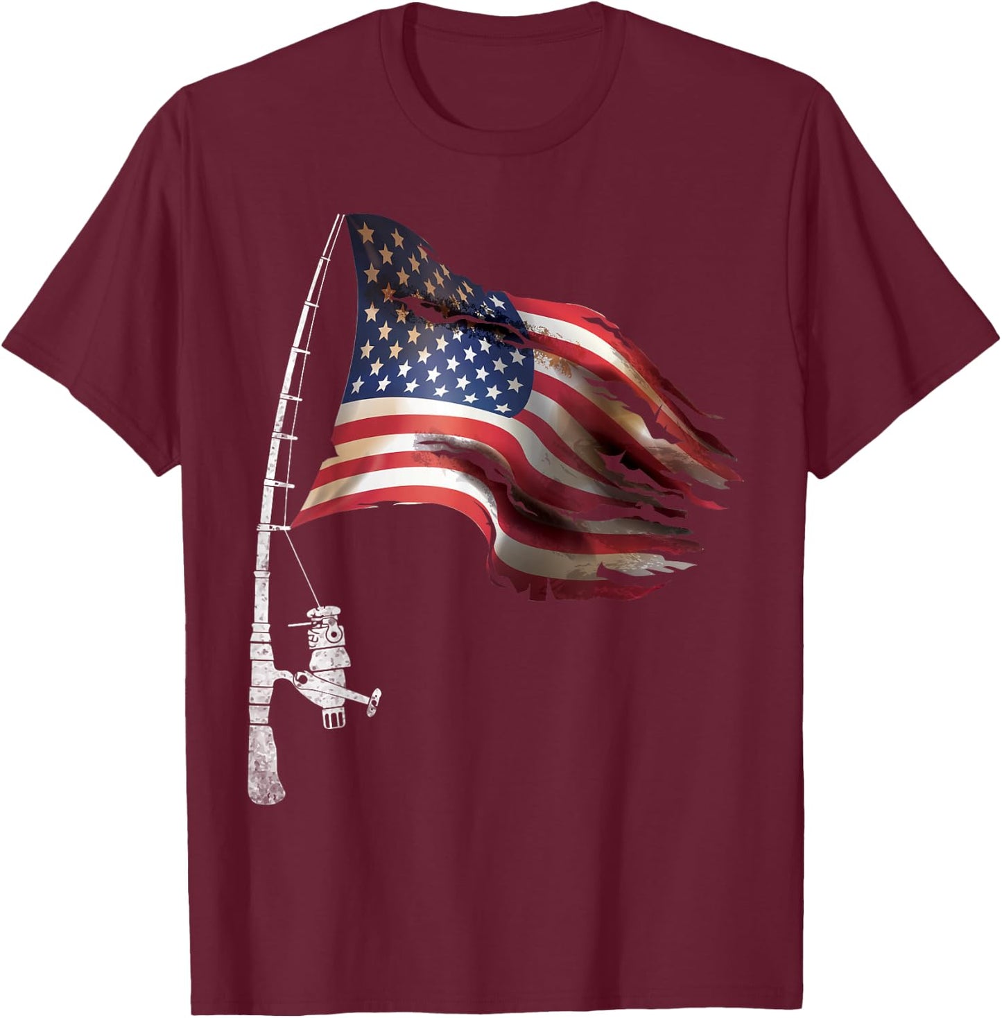 Fishing American Flag Fisherman Patriotic Day 4th of July T-Shirt - T-Shirt | Maroon