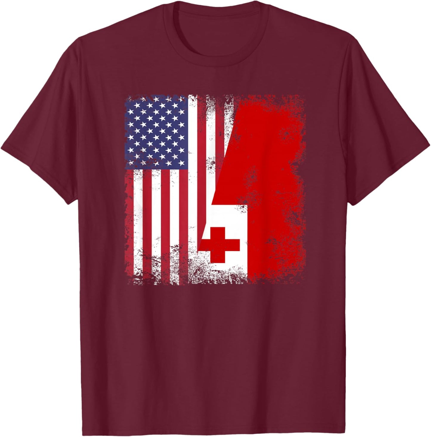 Half Tongan Flag | Vintage Tonga USA Gift T-Shirt - T-Shirt | Maroon