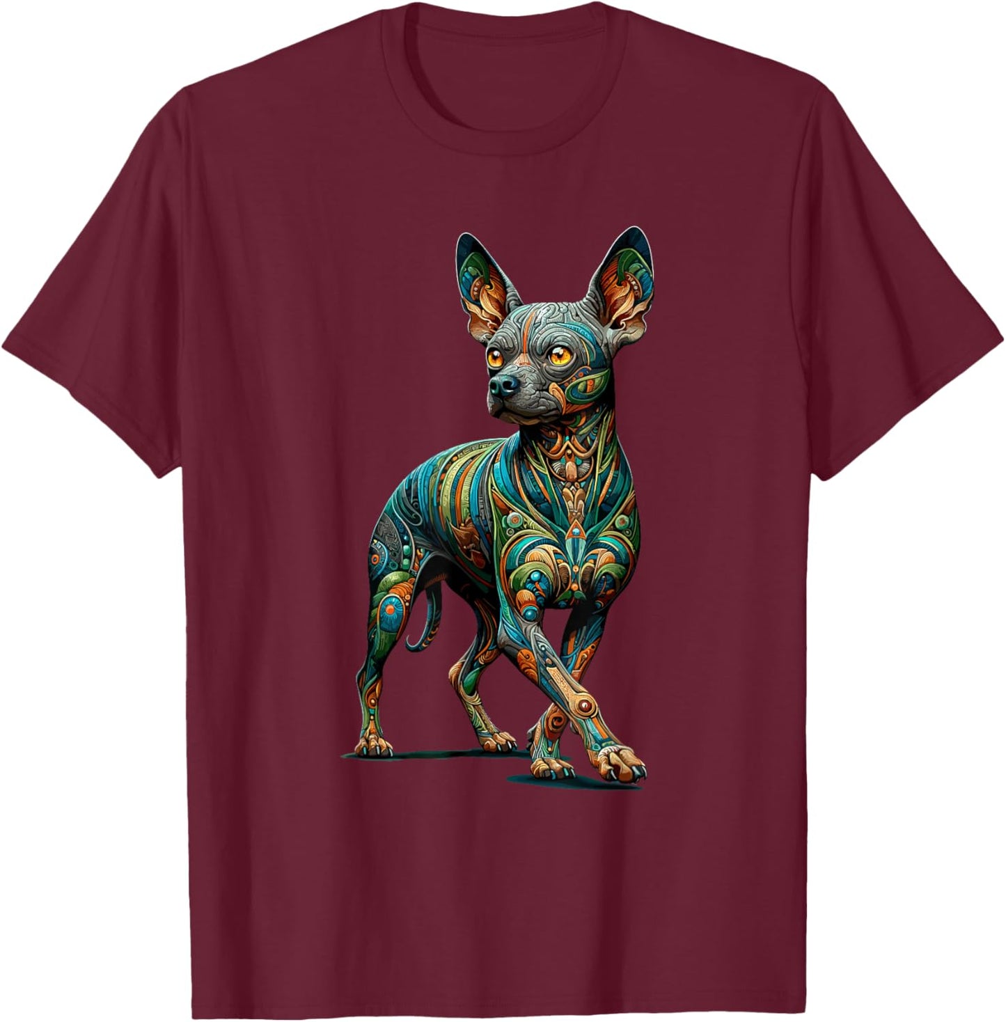 Laroli Aesthetic Art Mandala Art Mexican Hairless Dog Xoloitzcuintli T-Shirt - T-Shirt | Maroon