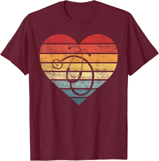 Funny Nurse Gifts Retro Vintage Stethoscope Heart Nursing T-Shirt - T-Shirt | Maroon