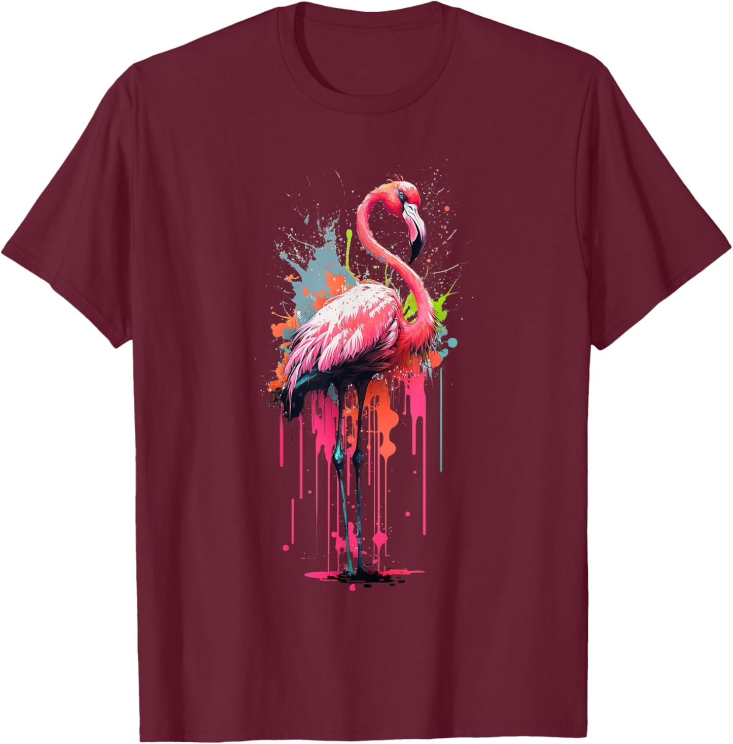 Girls Colorful Flamingo Bird Realistic Flamingo T-Shirt - T-Shirt | Maroon