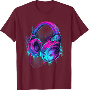 Headphones Music DJ Music Lover Music Headphones EDM Splash T-Shirt - T-Shirt | Maroon
