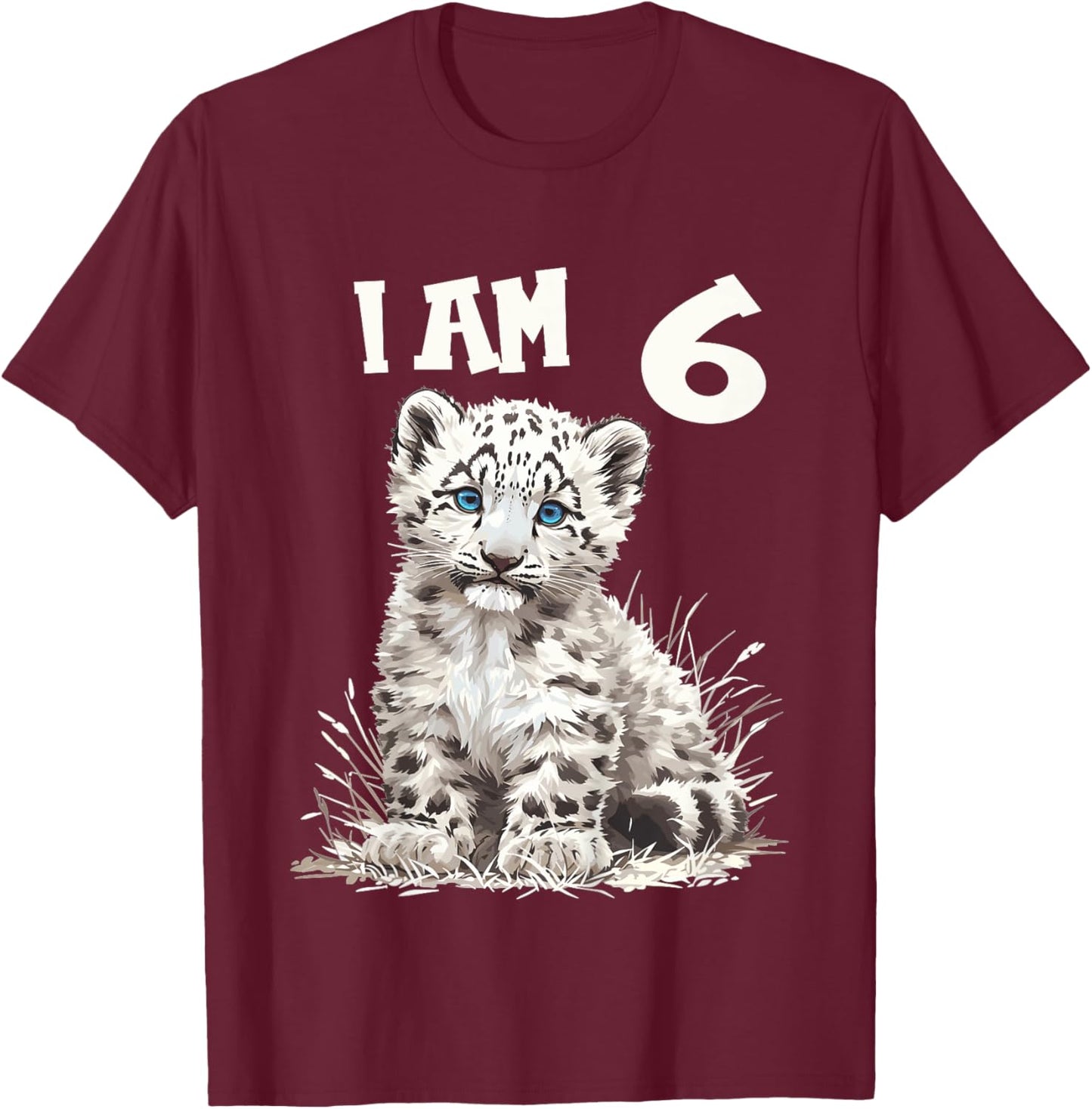 Kids 6 Years old 6 birthday Snow Leopards Boy girl Snow Leopard T-Shirt - T-Shirt | Maroon