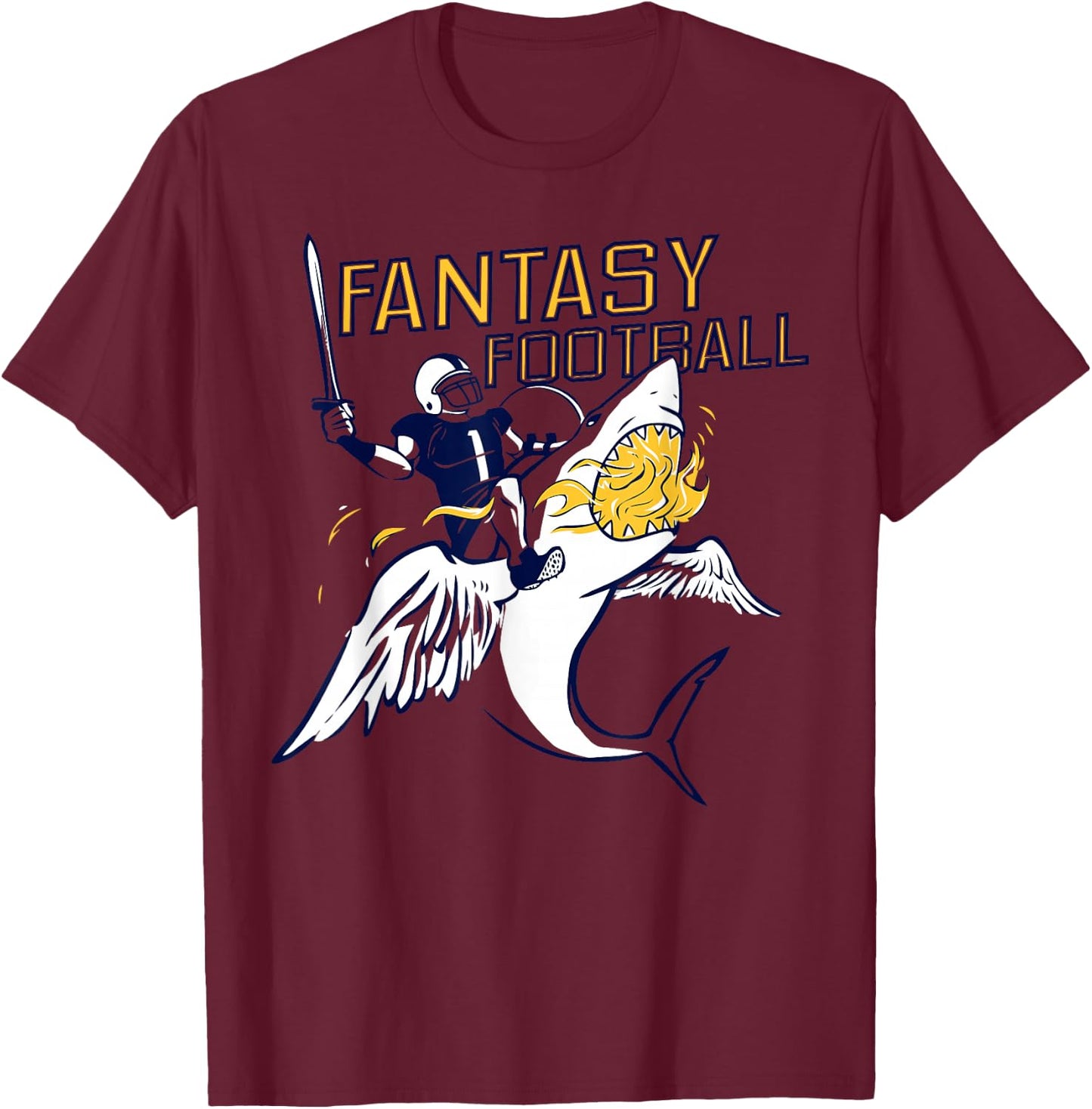 Fantasy Football Shark Funny Draft T-Shirt - T-Shirt | Maroon