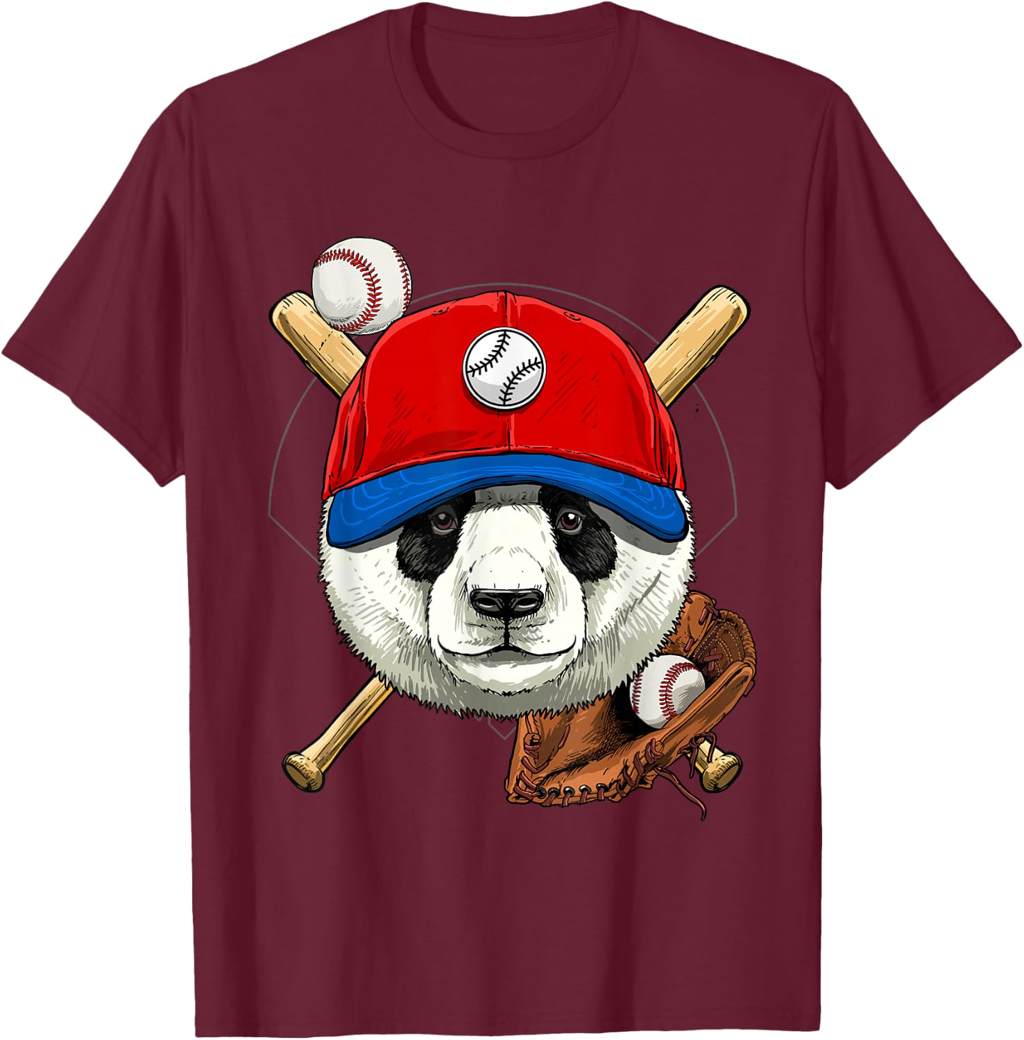 Panda Baseball Panda Lovers Baseball Player T-Shirt - T-Shirt | Maroon