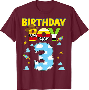Western Family Birthday Boy Shirt 3 Cowboy 3rd Birthday T-Shirt - T-Shirt | Maroon