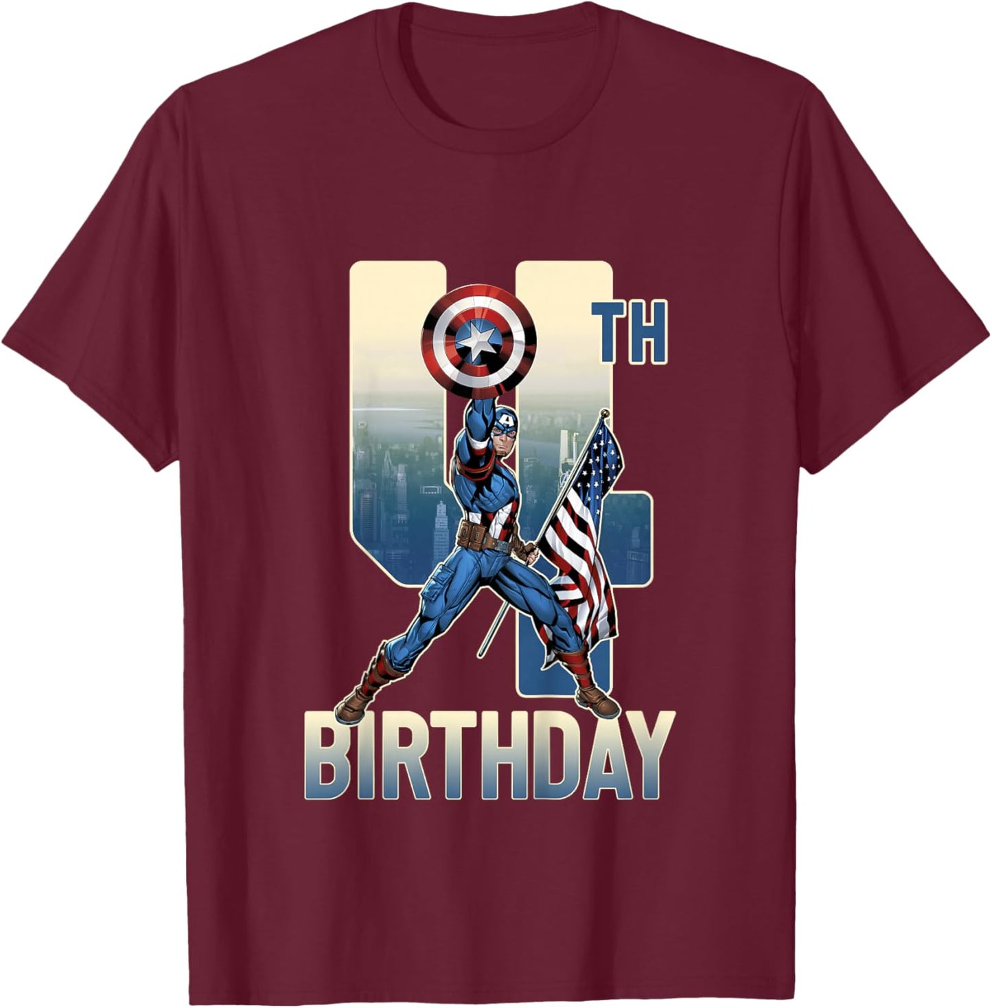 Kids Marvel Avengers Classic Captain America Epic 4th Birthday T-Shirt - T-Shirt | Maroon