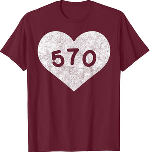 Pennsylvania Area Code 570 Heart Shirt State Gift T-Shirt - T-Shirt | Maroon