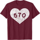Pennsylvania Area Code 570 Heart Shirt State Gift T-Shirt - T-Shirt | Maroon