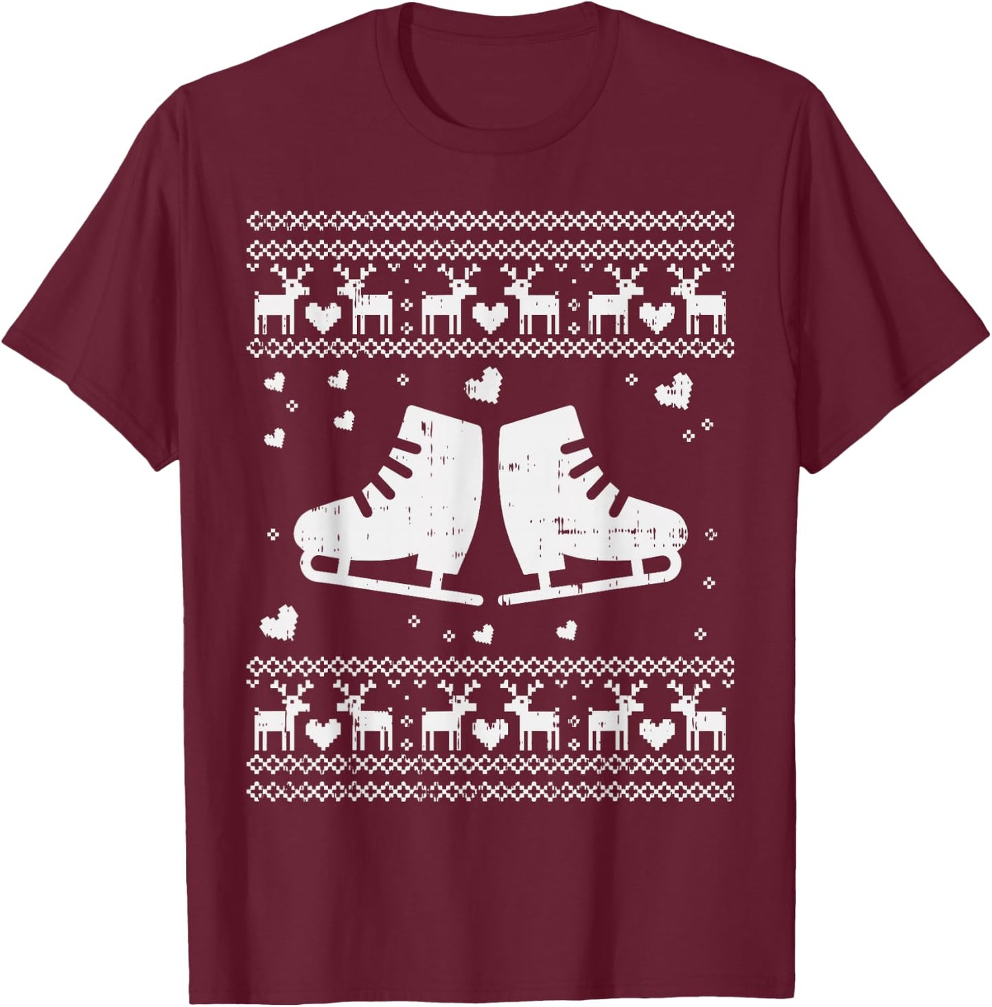 Ugly Christmas Ice Skater Shirt Skate Skating Shoe Girl Gift T-Shirt - T-Shirt | Maroon