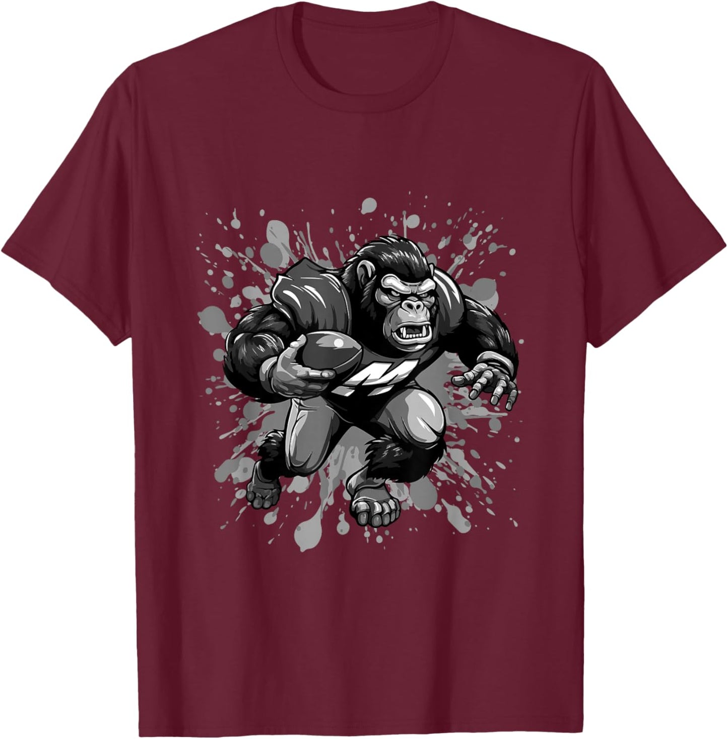 Gorilla Playing American Football Sport T-Shirt - T-Shirt | Maroon