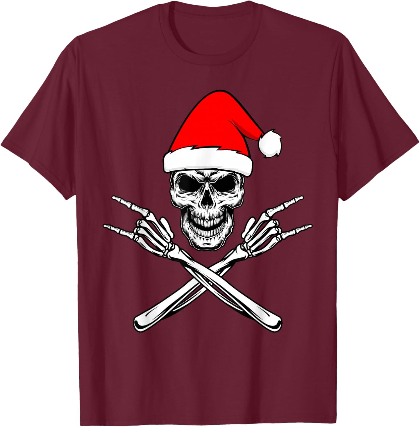 Christmas Crazy Rock and Roll Skeleton Skull Retro Funny T-Shirt - T-Shirt | Maroon