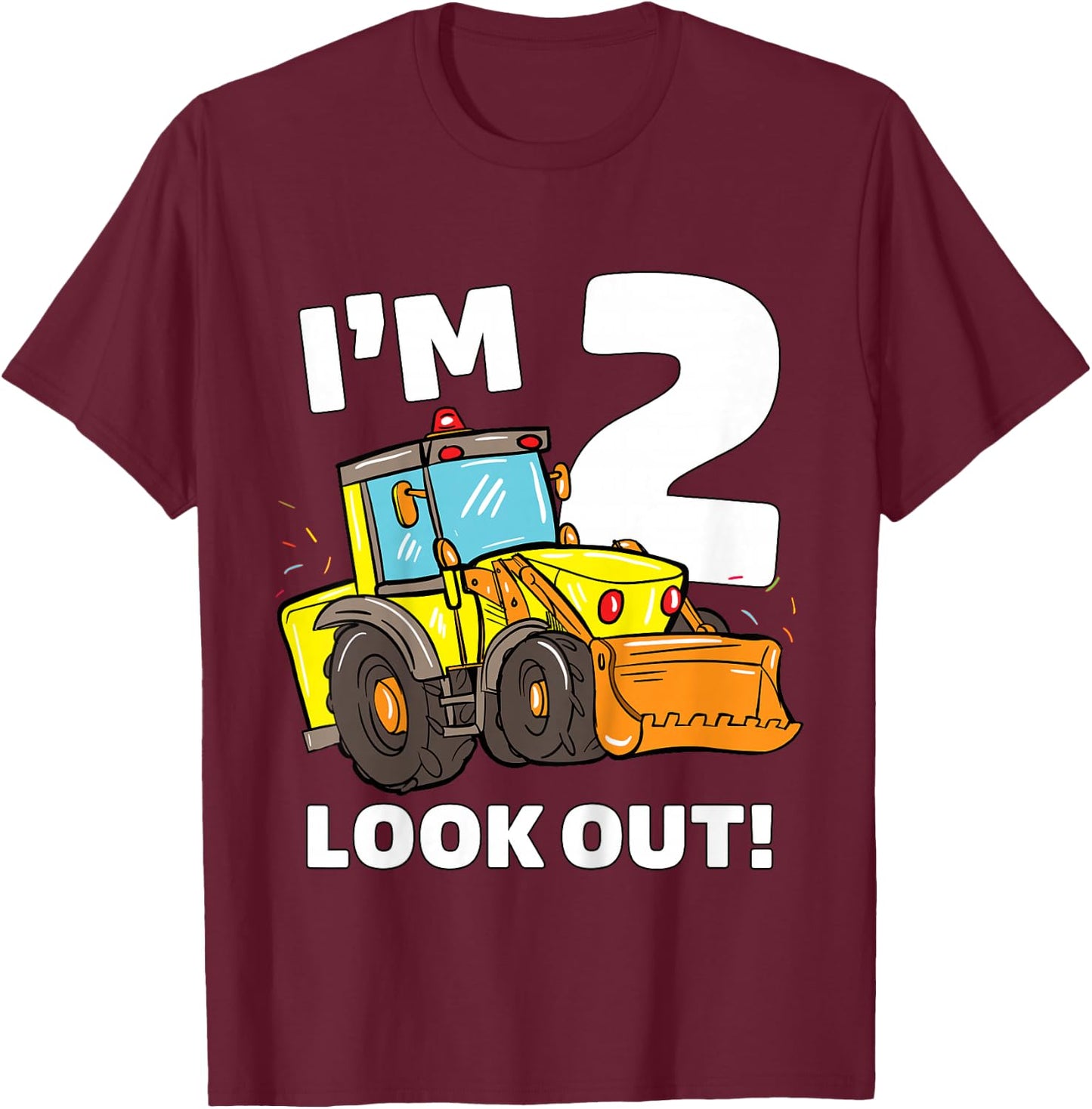 Kids Construction Truck 2nd Birthday Boy 2 Two Bulldozer T-Shirt - T-Shirt | Maroon