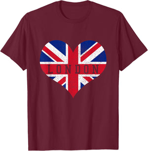 London - Heart Flag Union Jack UK England Souvenir Gift T-Shirt - T-Shirt | Maroon
