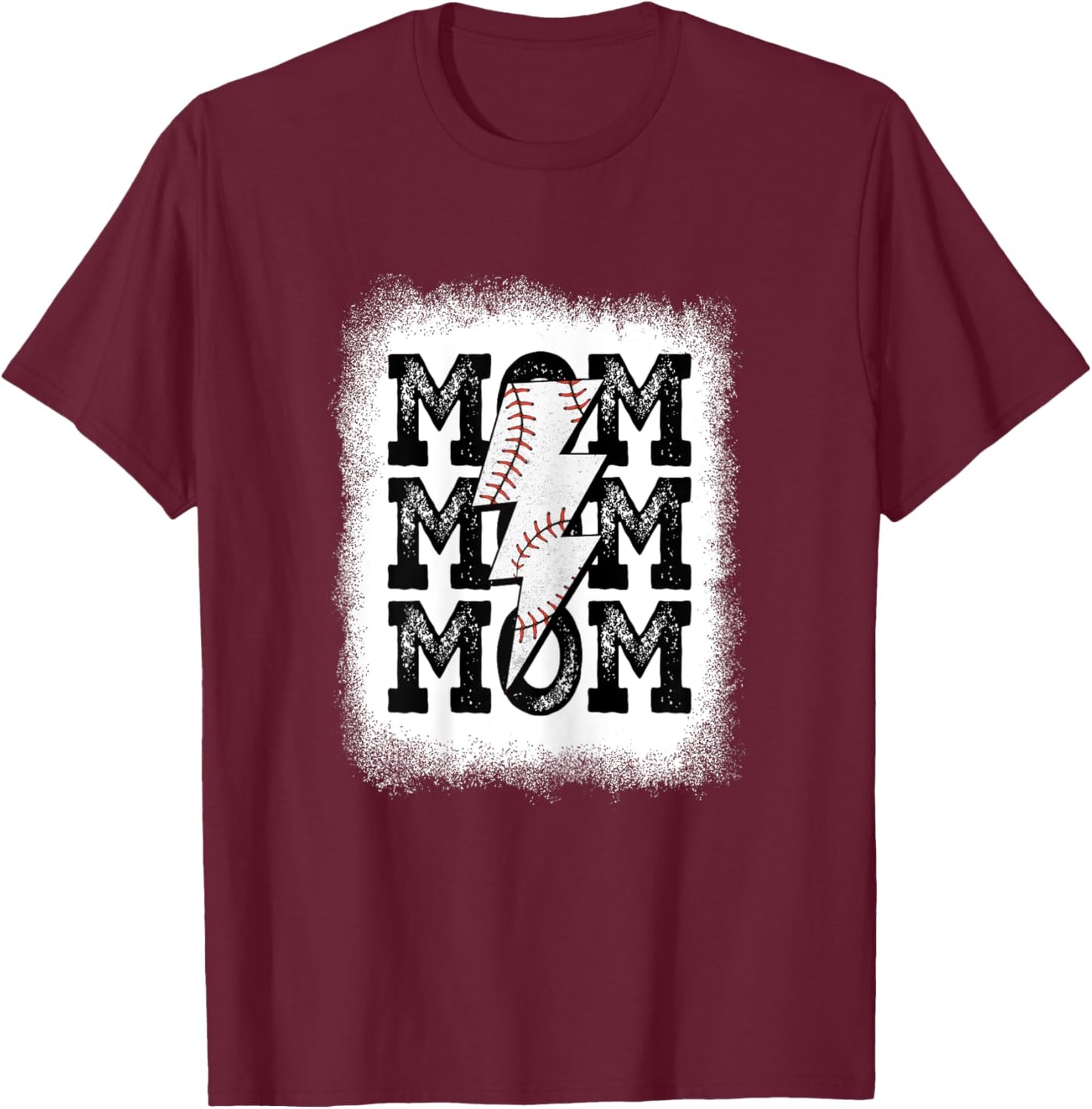 Retro Baseball Mama Distressed Lightning Bolt Mom Life T-Shirt - T-Shirt | Maroon