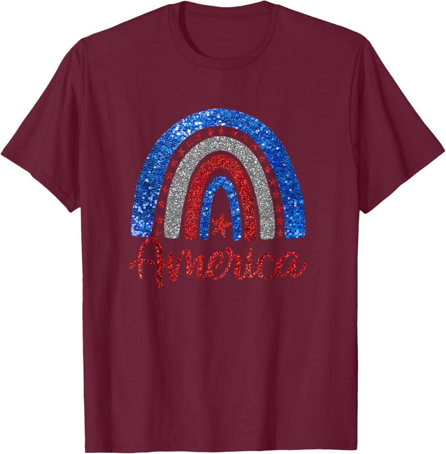 Patriotic Rainbow AMERICA Love USA Scandinavian Rainbow Art T-Shirt - T-Shirt | Maroon